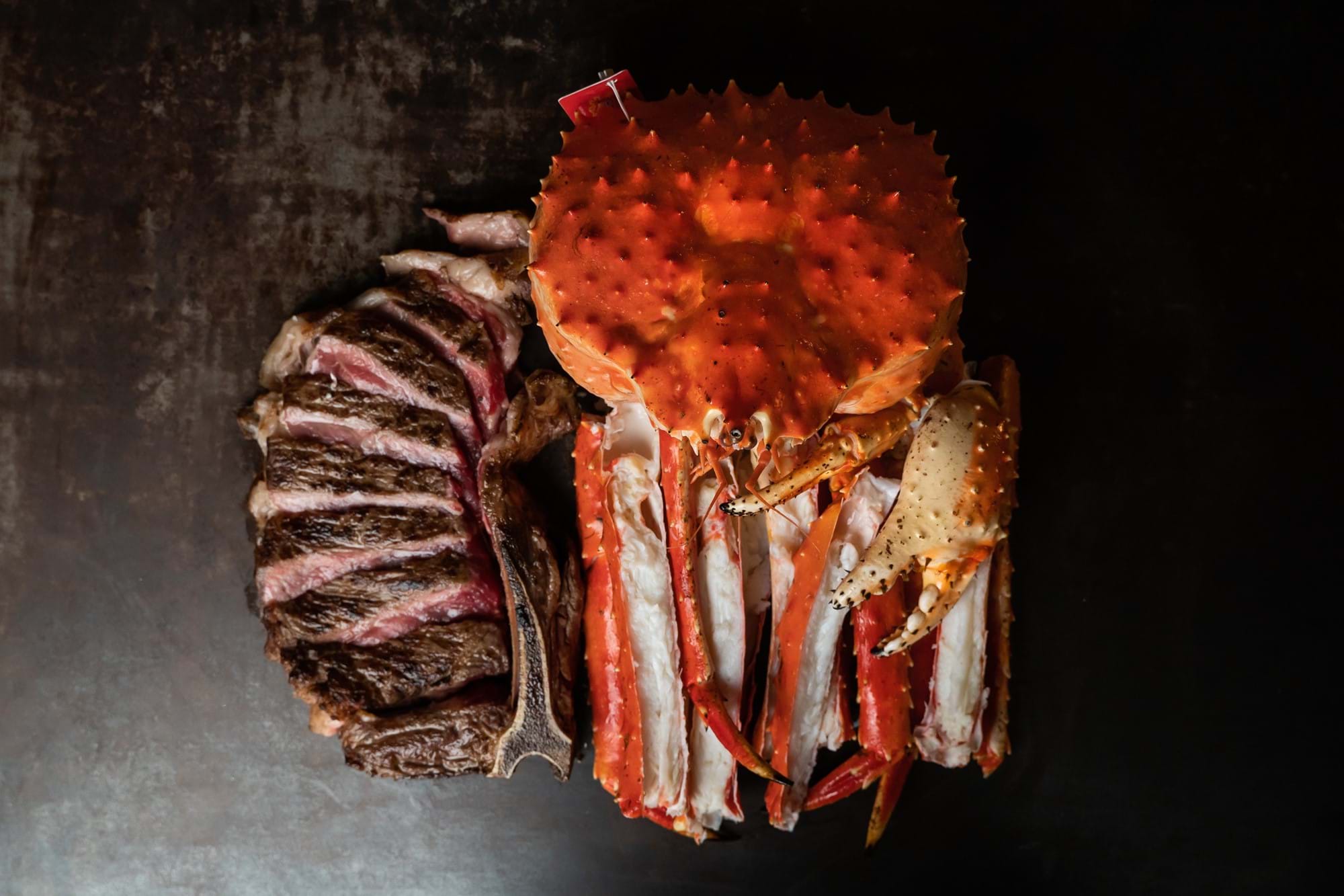 cooked crab and steak