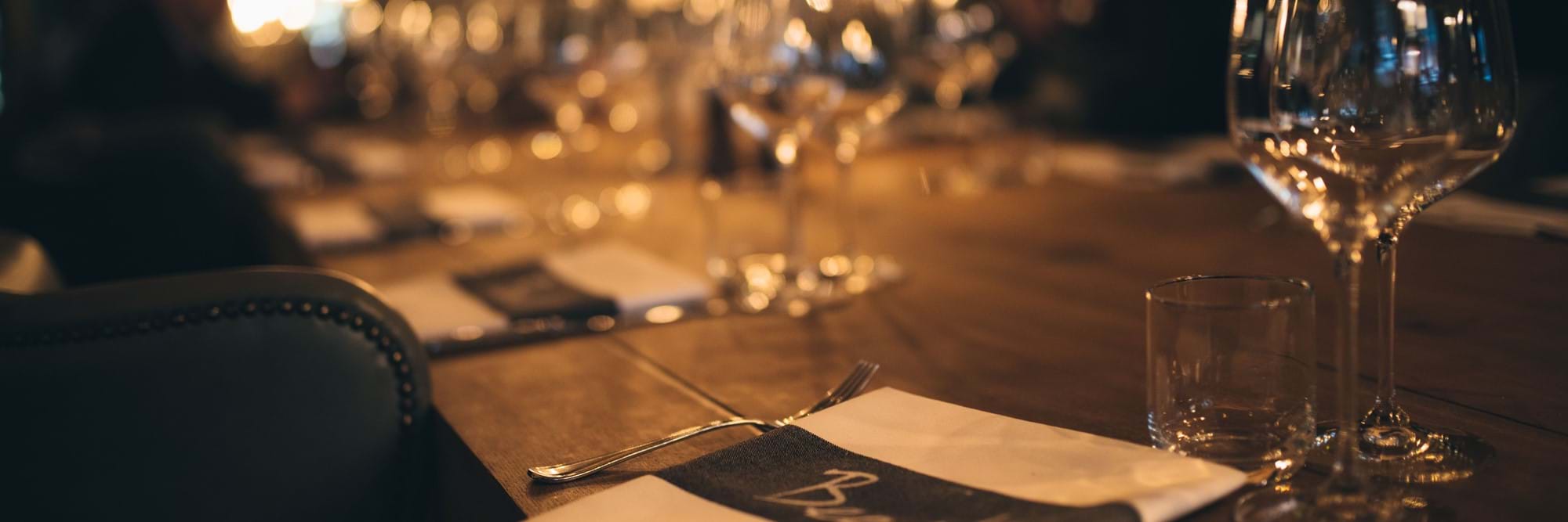 napkin and wine glass on table